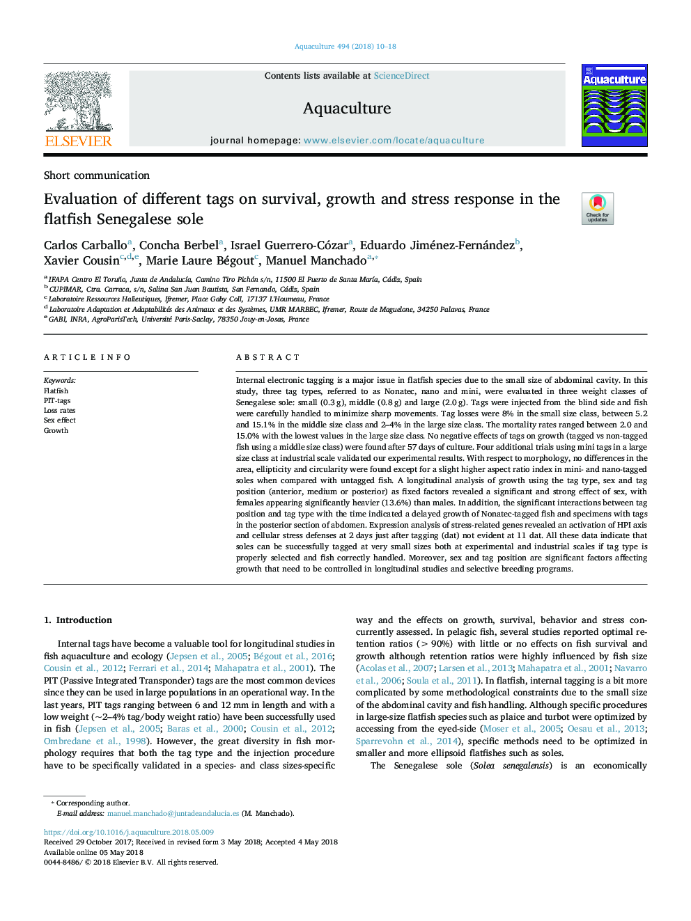ارزیابی برچسب های مختلف در مورد زنده ماندن، رشد و پاسخ استرس در ماهی صخره ای سونگال 