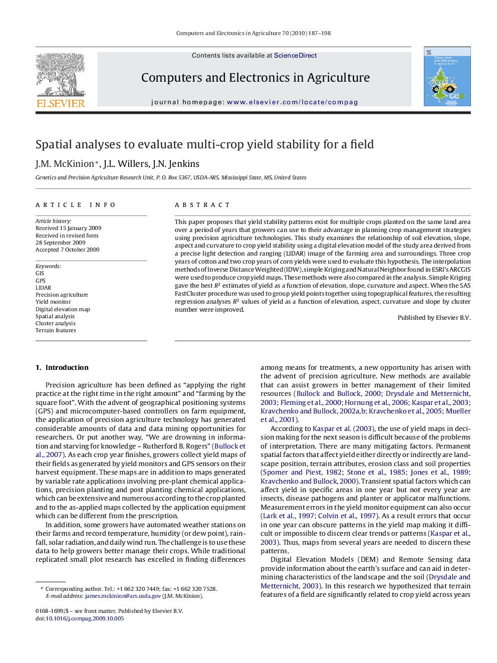 Spatial analyses to evaluate multi-crop yield stability for a field