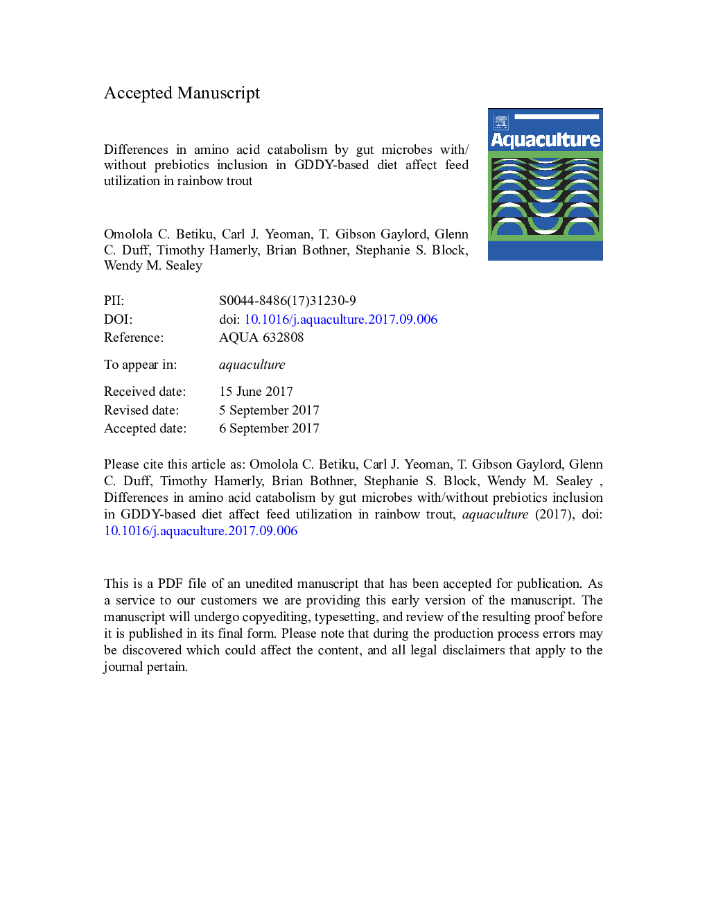 Differences in amino acid catabolism by gut microbes with/without prebiotics inclusion in GDDY-based diet affect feed utilization in rainbow trout