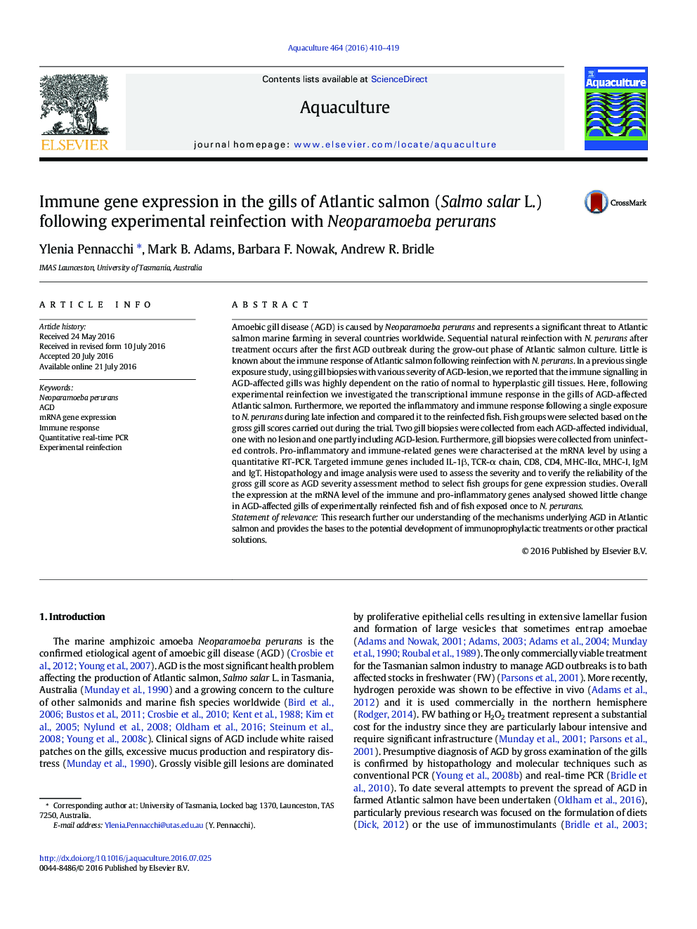 Immune gene expression in the gills of Atlantic salmon (Salmo salar L.) following experimental reinfection with Neoparamoeba perurans