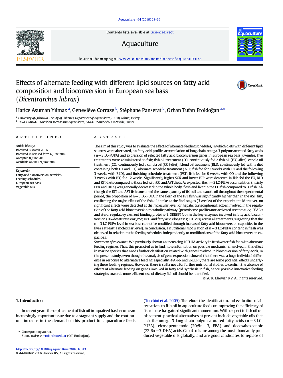 Effects of alternate feeding with different lipid sources on fatty acid composition and bioconversion in European sea bass (Dicentrarchus labrax)