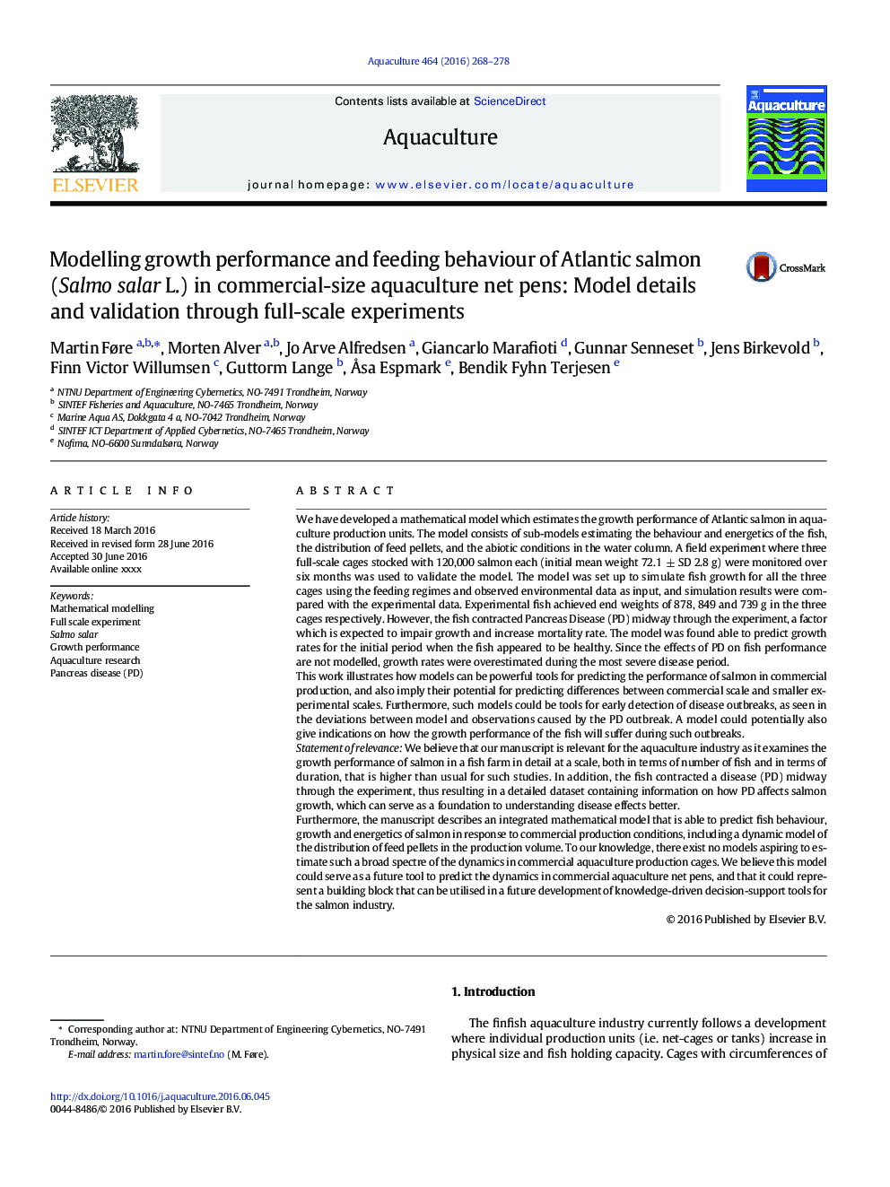 Modelling growth performance and feeding behaviour of Atlantic salmon (Salmo salar L.) in commercial-size aquaculture net pens: Model details and validation through full-scale experiments