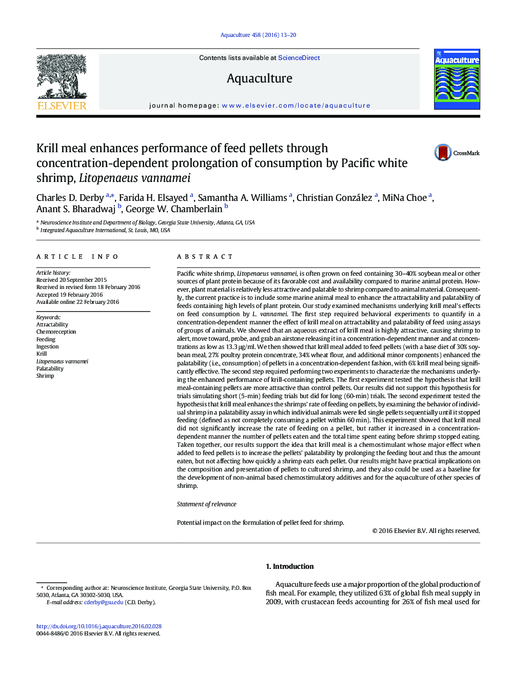 Krill meal enhances performance of feed pellets through concentration-dependent prolongation of consumption by Pacific white shrimp, Litopenaeus vannamei