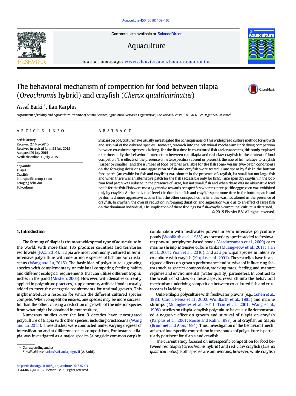 The behavioral mechanism of competition for food between tilapia (Oreochromis hybrid) and crayfish (Cherax quadricarinatus)