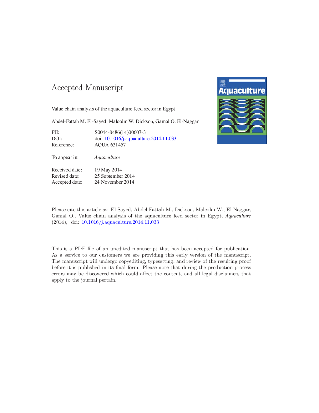 Value chain analysis of the aquaculture feed sector in Egypt