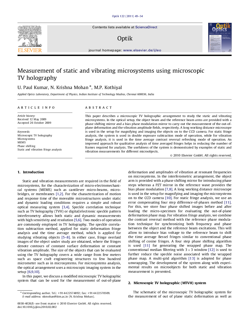 Measurement of static and vibrating microsystems using microscopicTV holography