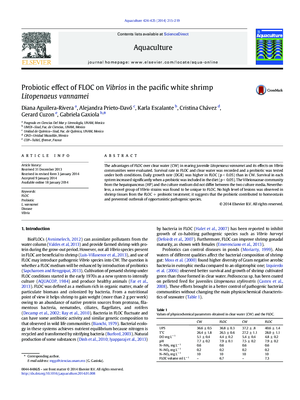 Probiotic effect of FLOC on Vibrios in the pacific white shrimp Litopenaeus vannamei