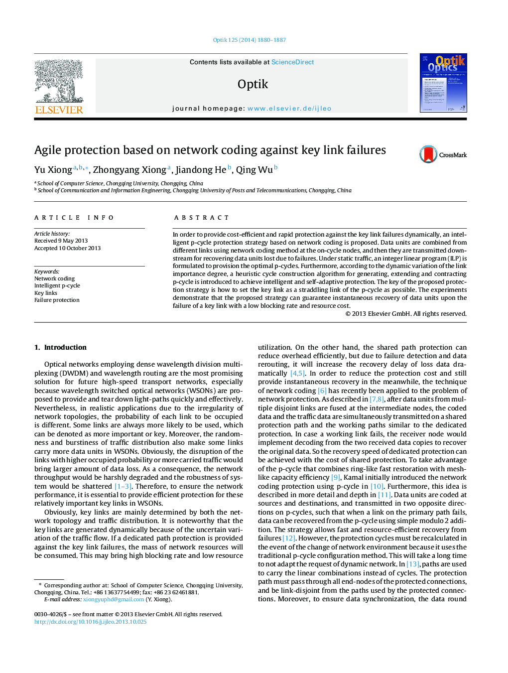 Agile protection based on network coding against key link failures