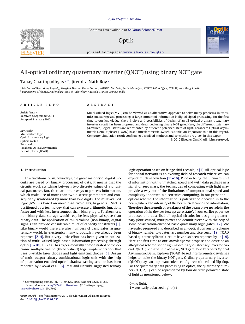 All-optical ordinary quaternary inverter (QNOT) using binary NOT gate