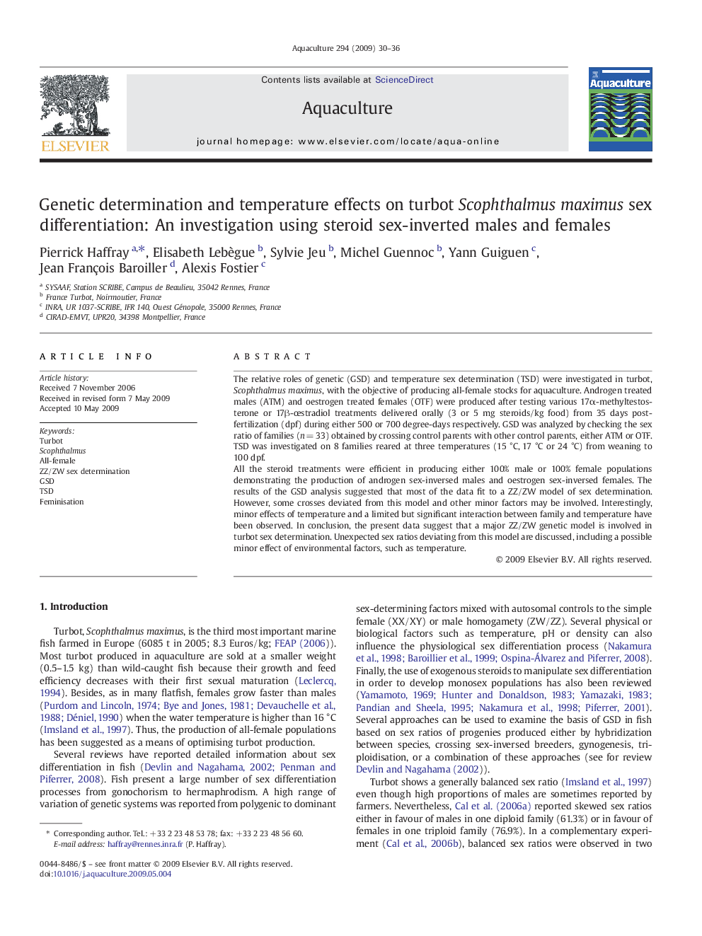 Genetic determination and temperature effects on turbot Scophthalmusmaximus sex differentiation: An investigation using steroid sex-inverted males and females