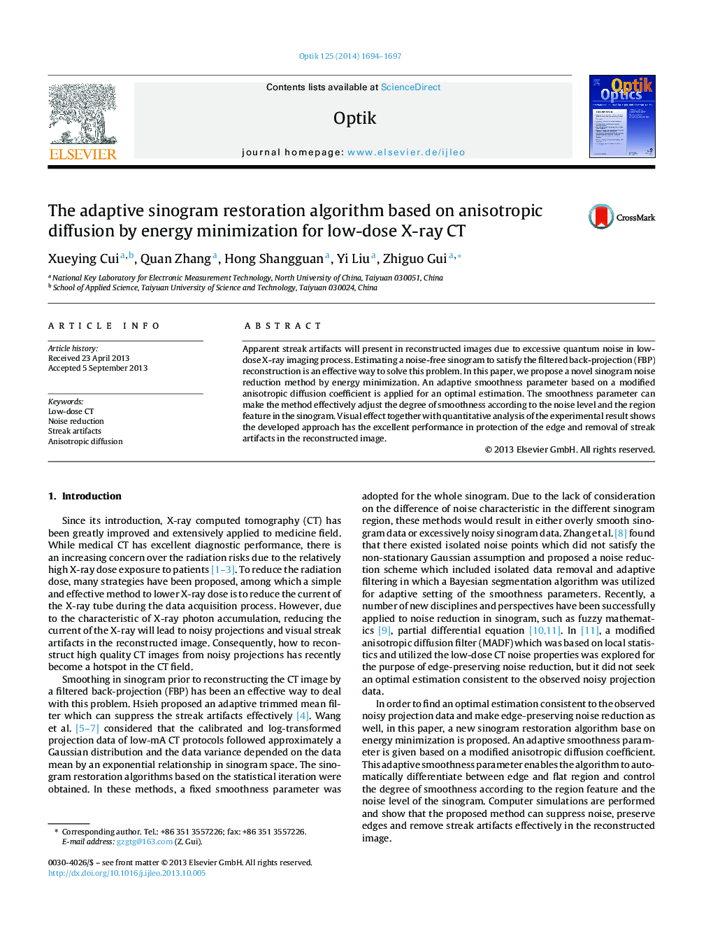 The adaptive sinogram restoration algorithm based on anisotropic diffusion by energy minimization for low-dose X-ray CT