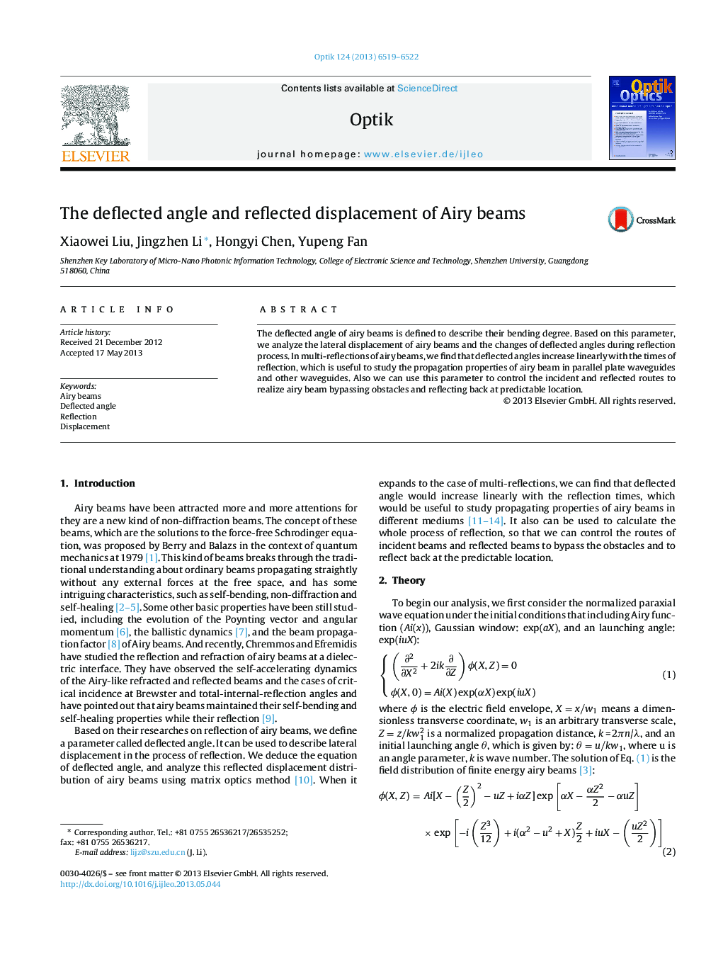 The deflected angle and reflected displacement of Airy beams