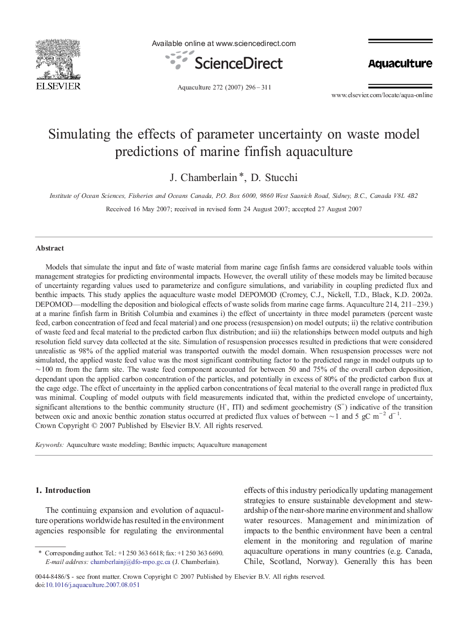 Simulating the effects of parameter uncertainty on waste model predictions of marine finfish aquaculture