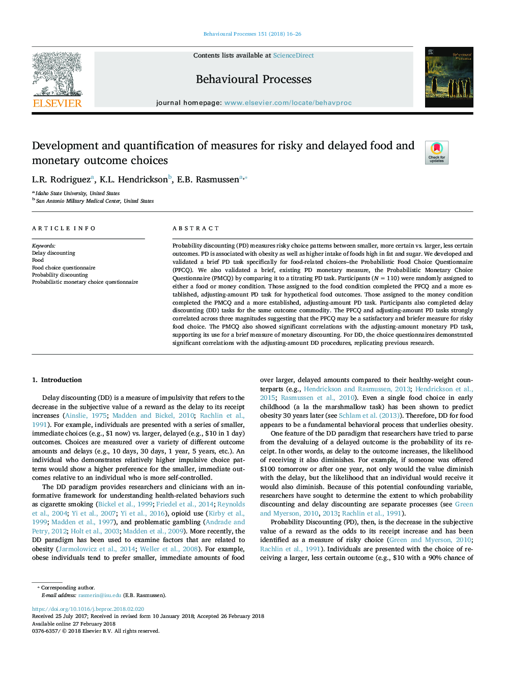 Development and quantification of measures for risky and delayed food and monetary outcome choices