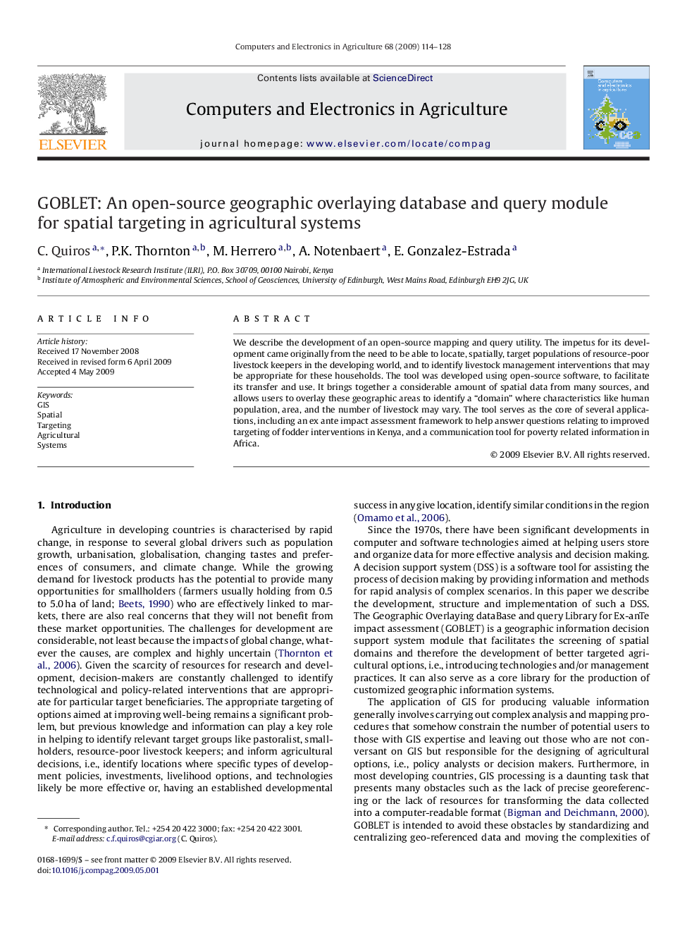 GOBLET: An open-source geographic overlaying database and query module for spatial targeting in agricultural systems