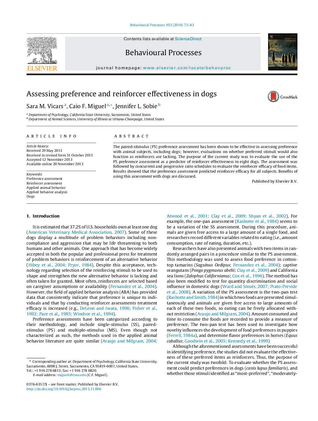 Assessing preference and reinforcer effectiveness in dogs