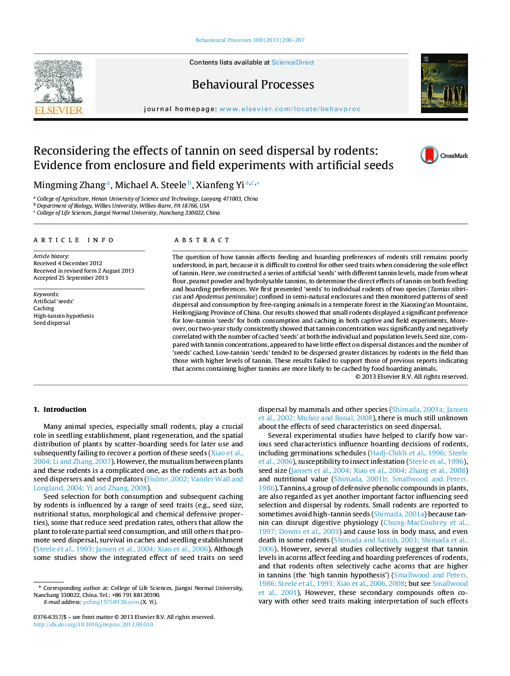 بازنگری اثرات تانن بر پراکنش بذر توسط جوندگان: شواهد از محوطه و آزمایش های میدانی با دانه های مصنوعی 