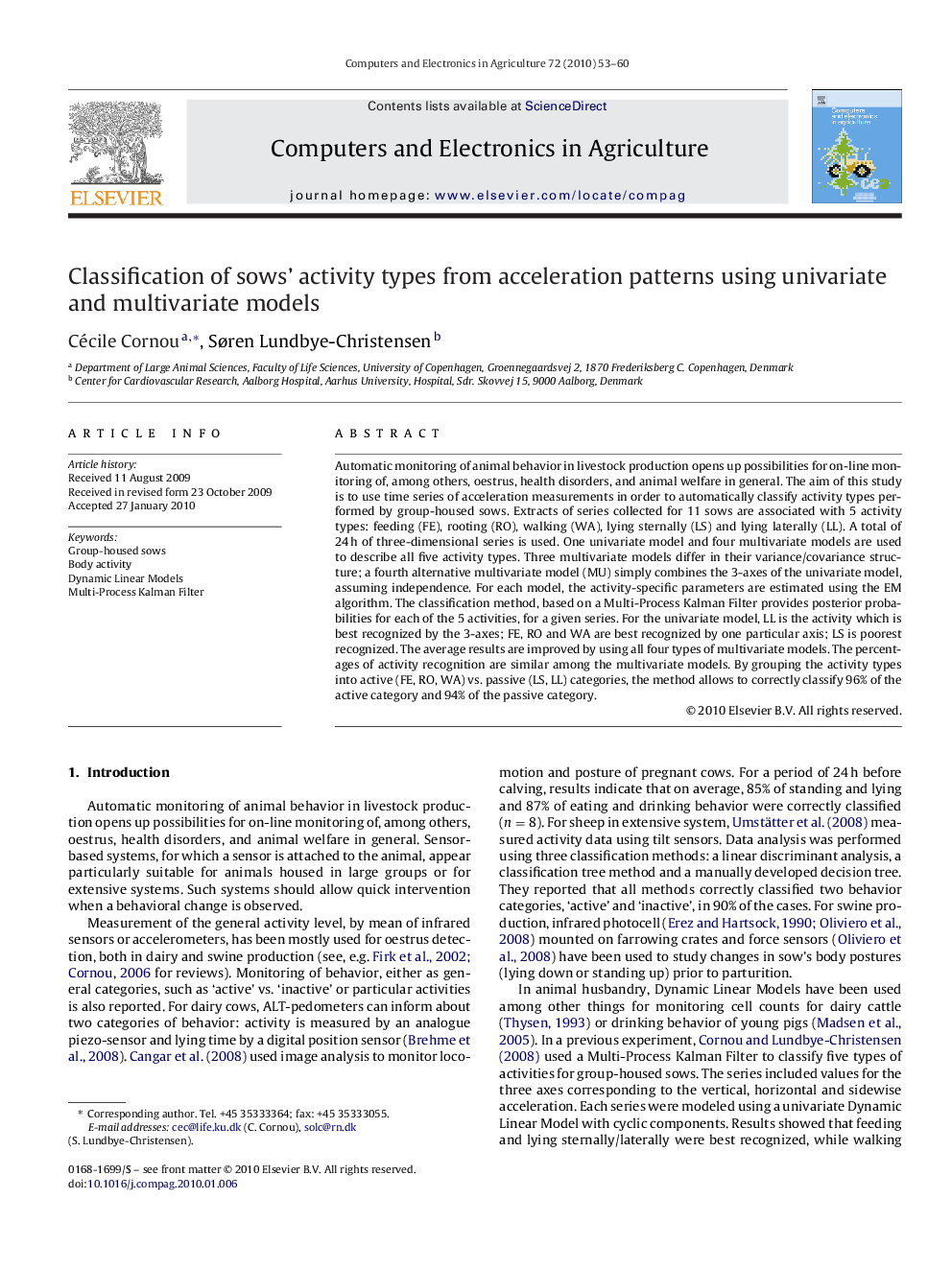 Classification of sows’ activity types from acceleration patterns using univariate and multivariate models