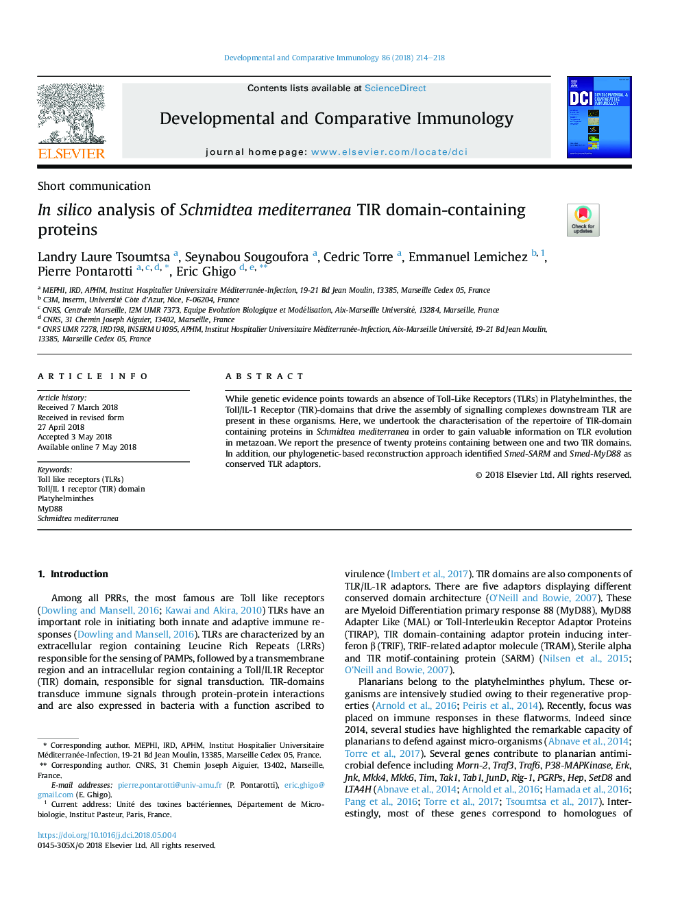 In silico analysis of Schmidtea mediterranea TIR domain-containing proteins