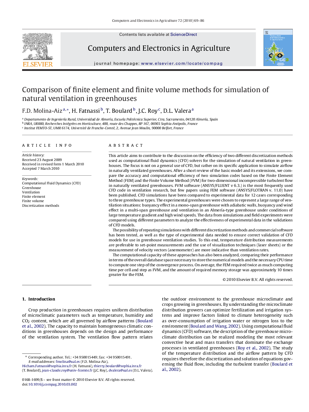 Comparison of finite element and finite volume methods for simulation of natural ventilation in greenhouses