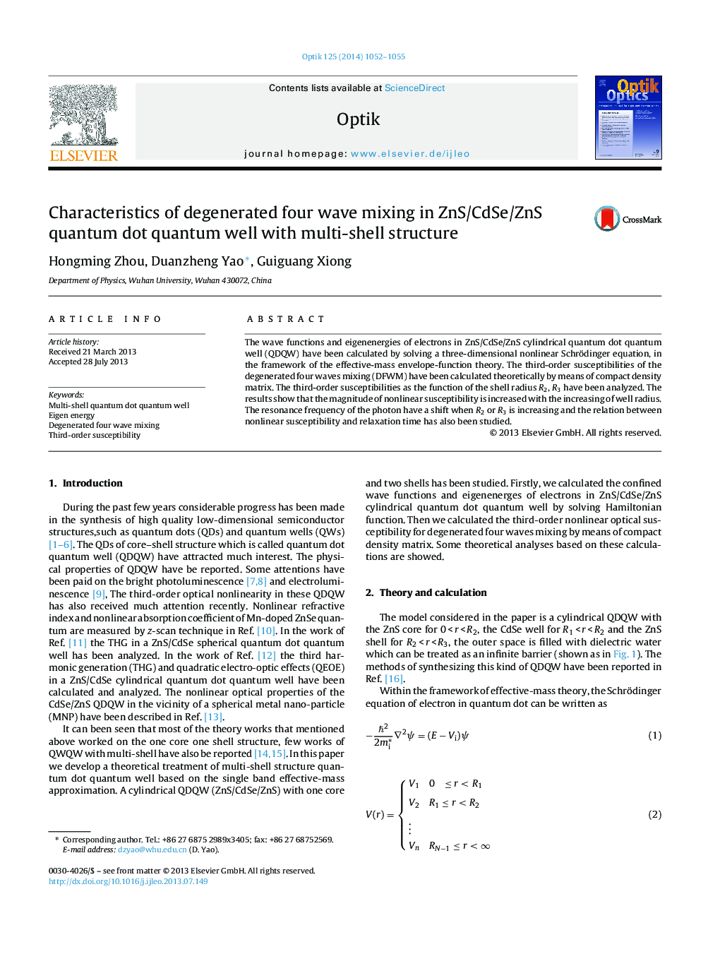 Characteristics of degenerated four wave mixing in ZnS/CdSe/ZnS quantum dot quantum well with multi-shell structure