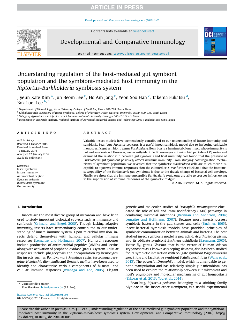 Understanding regulation of the host-mediated gut symbiont population and the symbiont-mediated host immunity in the Riptortus-Burkholderia symbiosis system