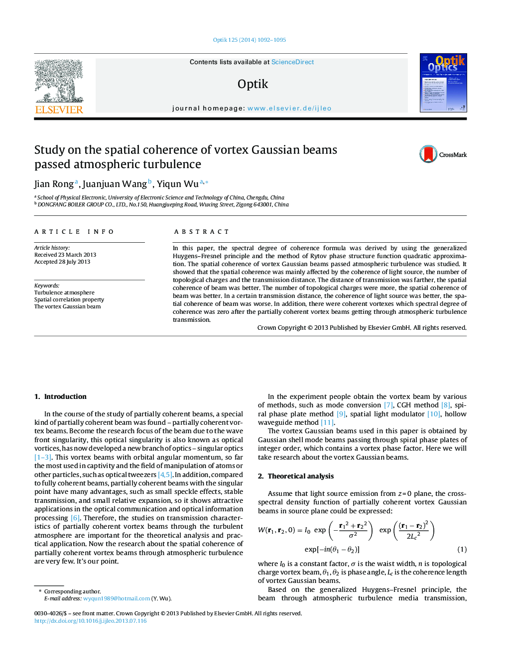 Study on the spatial coherence of vortex Gaussian beams passed atmospheric turbulence