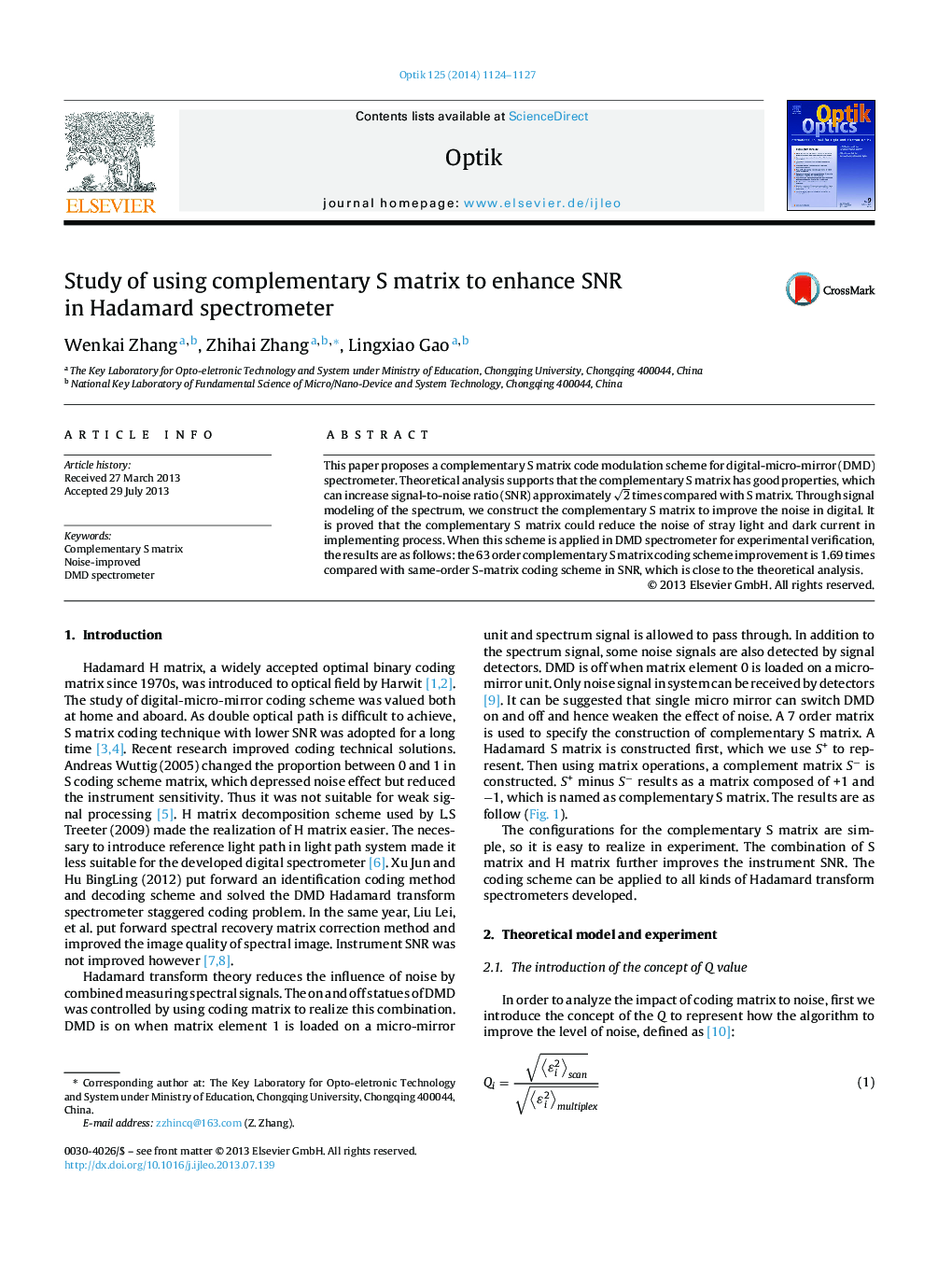 Study of using complementary S matrix to enhance SNR in Hadamard spectrometer