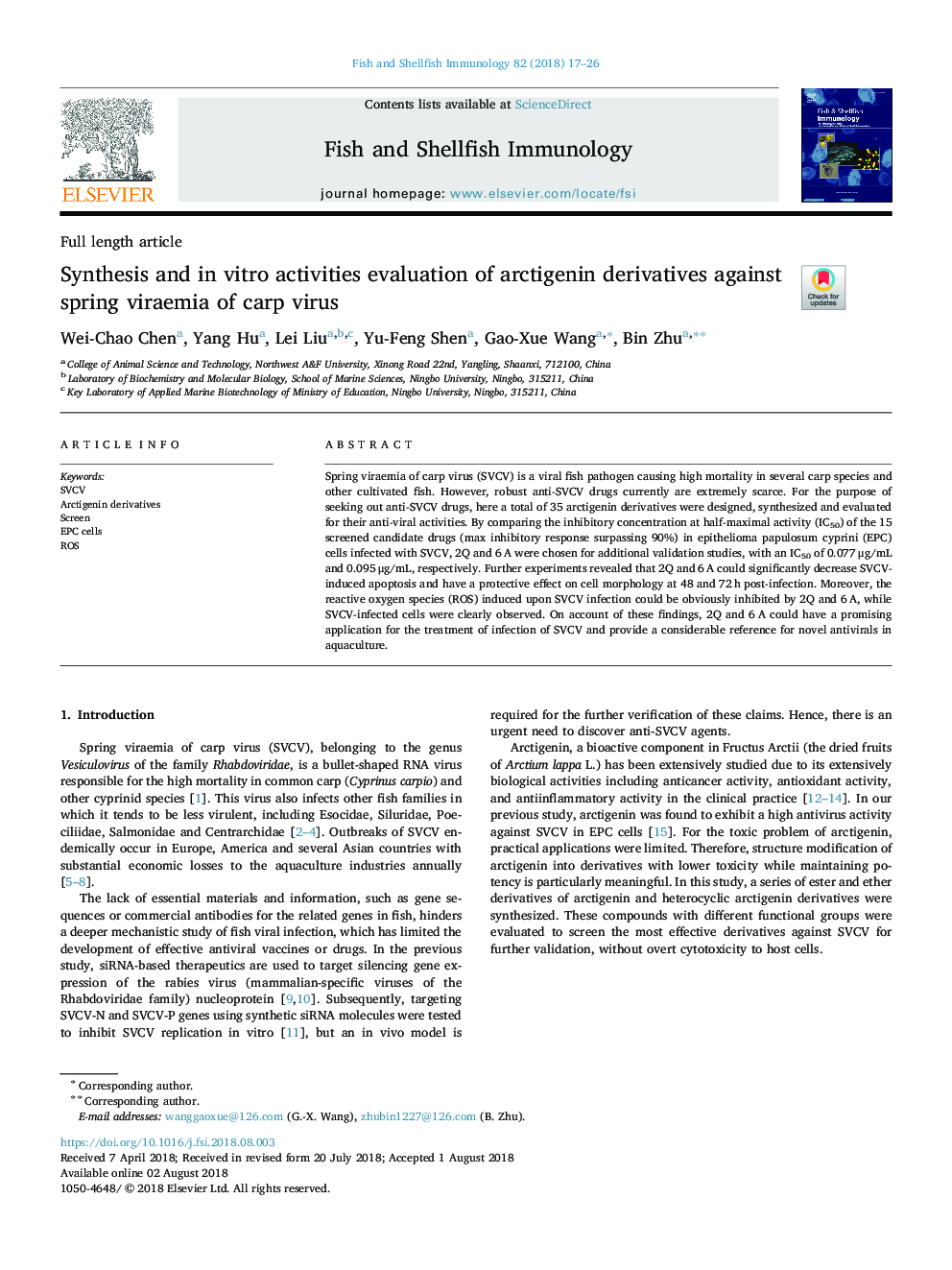 Synthesis and in vitro activities evaluation of arctigenin derivatives against spring viraemia of carp virus