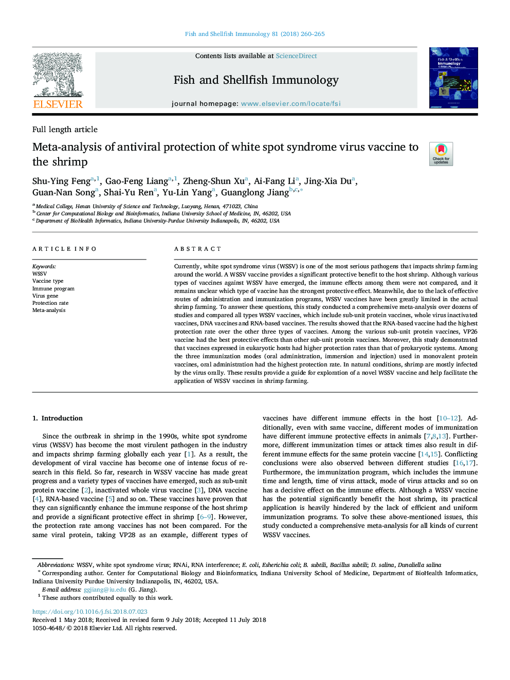 Meta-analysis of antiviral protection of white spot syndrome virus vaccine to the shrimp