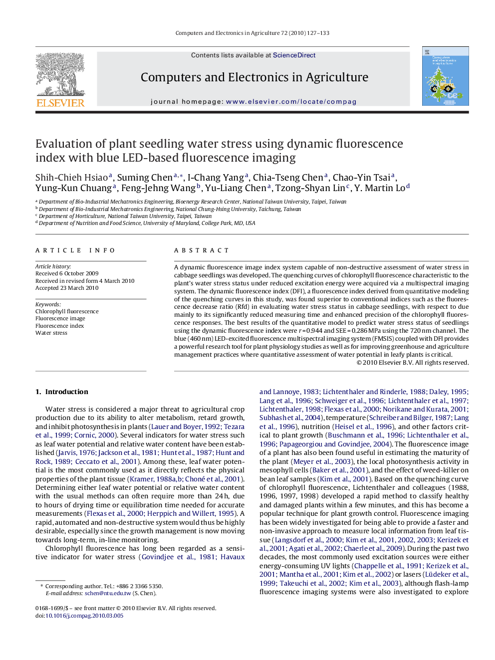 Evaluation of plant seedling water stress using dynamic fluorescence index with blue LED-based fluorescence imaging