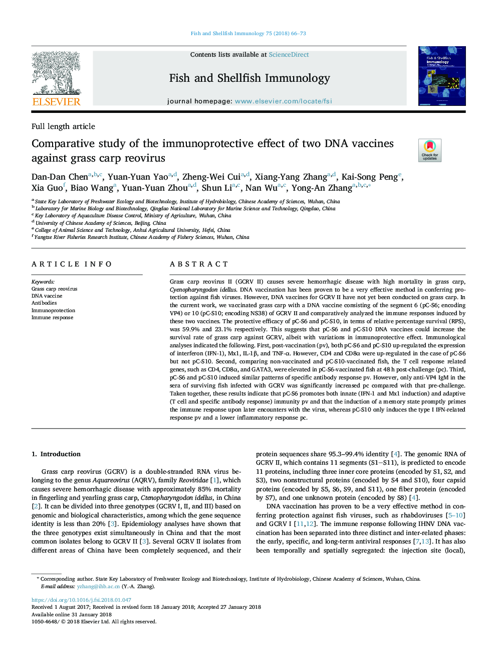 Comparative study of the immunoprotective effect of two DNA vaccines against grass carp reovirus