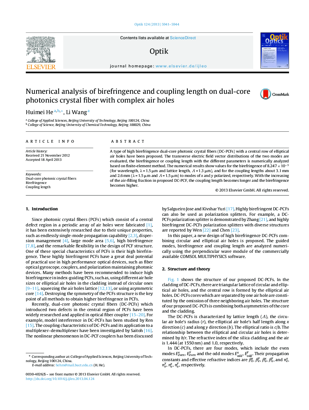 Numerical analysis of birefringence and coupling length on dual-core photonics crystal fiber with complex air holes