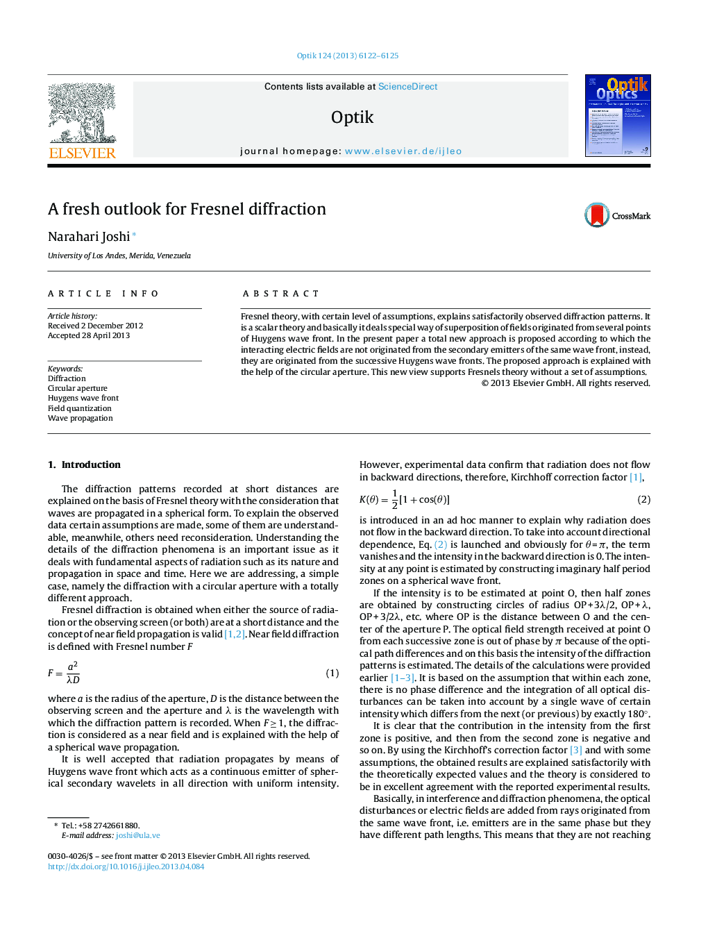 A fresh outlook for Fresnel diffraction