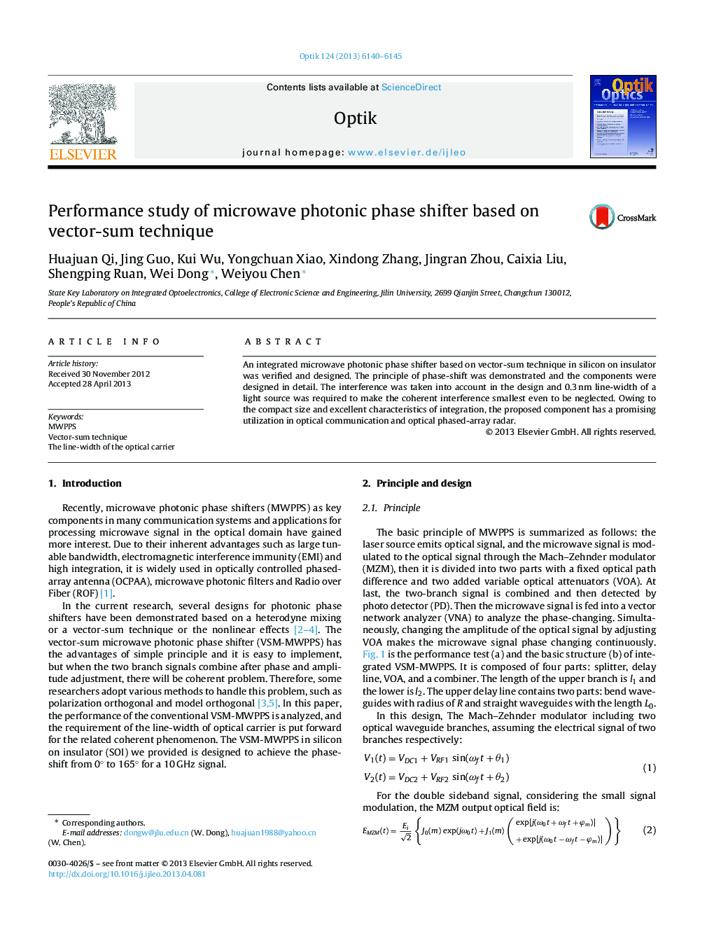 Performance study of microwave photonic phase shifter based on vector-sum technique