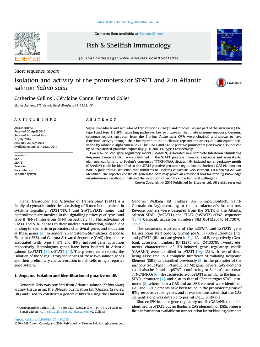 Isolation and activity of the promoters for STAT1 and 2 in Atlantic salmon Salmo salar