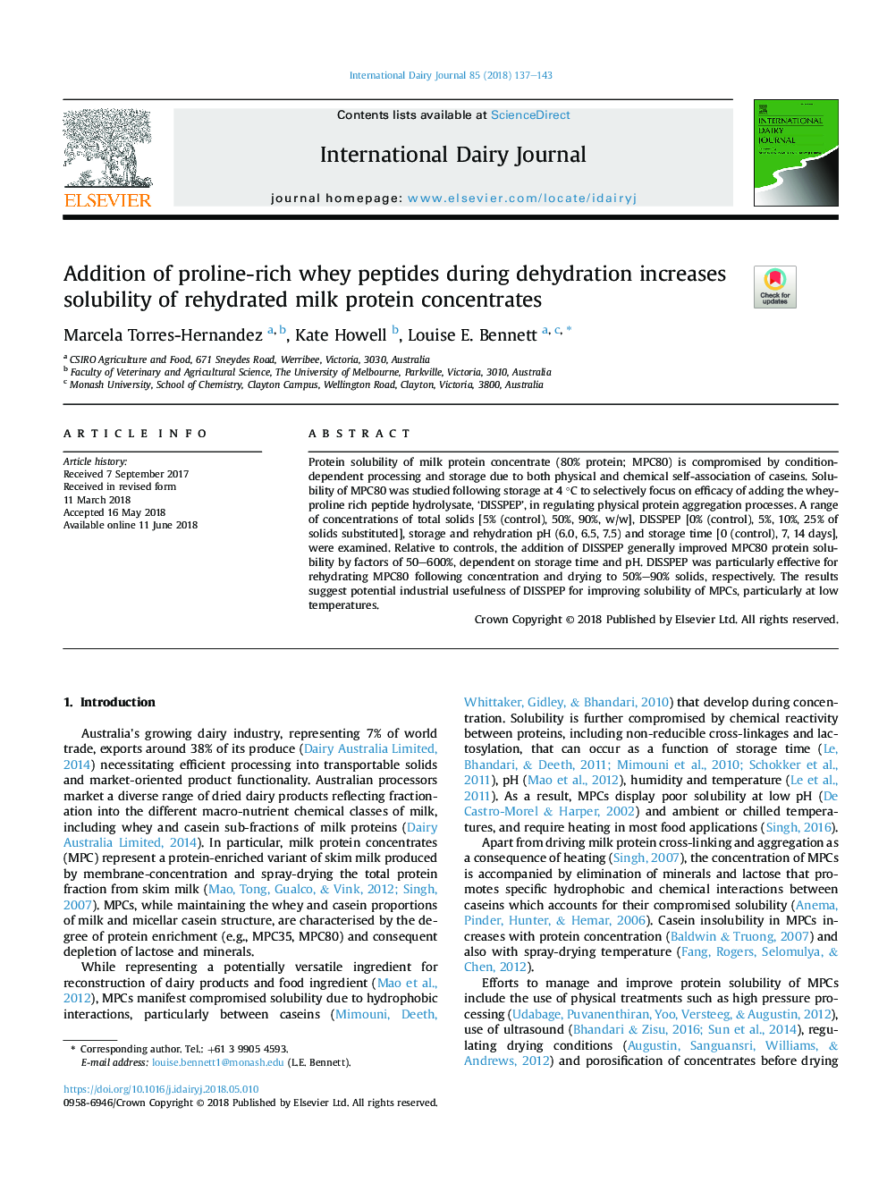 Addition of proline-rich whey peptides during dehydration increases solubility of rehydrated milk protein concentrates