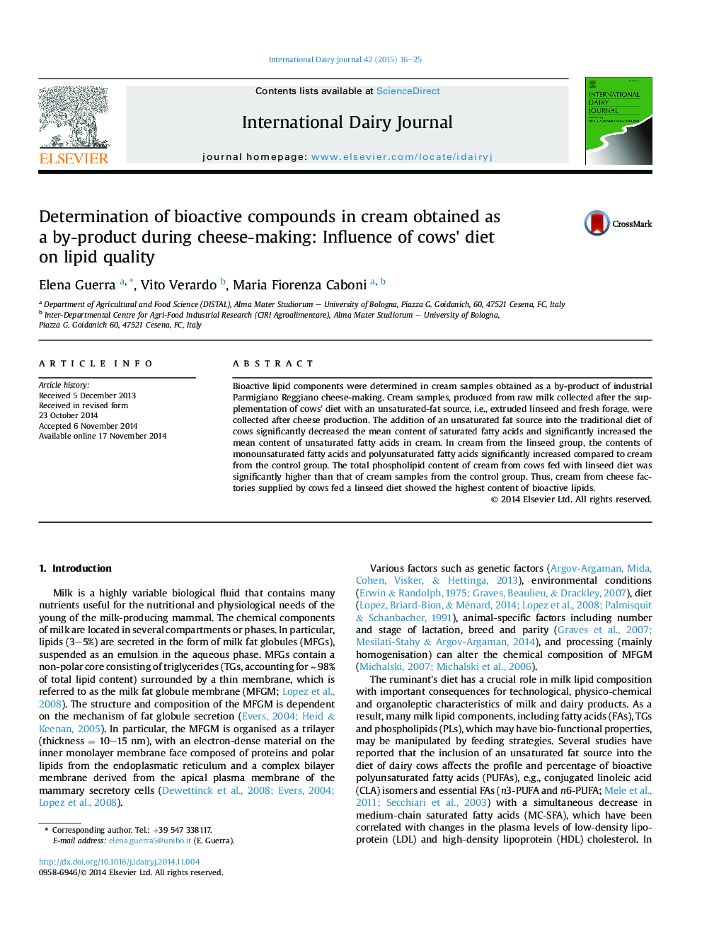 Determination of bioactive compounds in cream obtained as a by-product during cheese-making: Influence of cows' diet on lipid quality