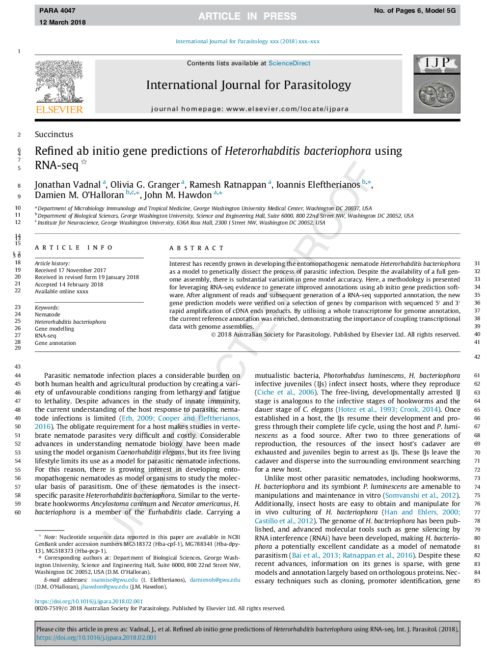 Refined ab initio gene predictions of Heterorhabditis bacteriophora using RNA-seq