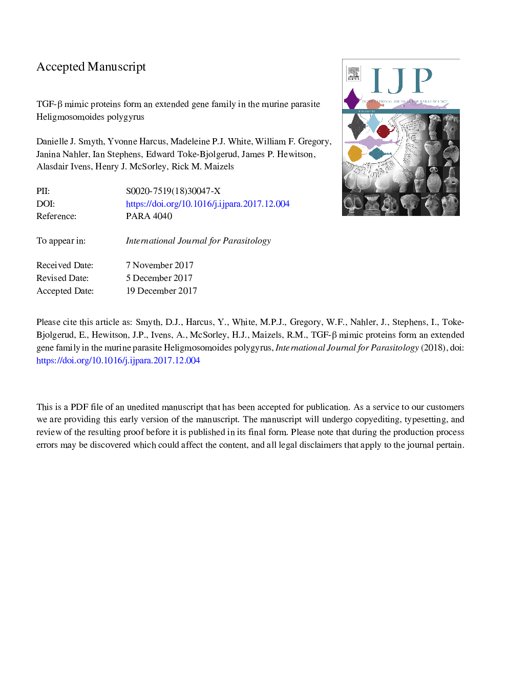 TGF-Î² mimic proteins form an extended gene family in the murine parasite Heligmosomoides polygyrus