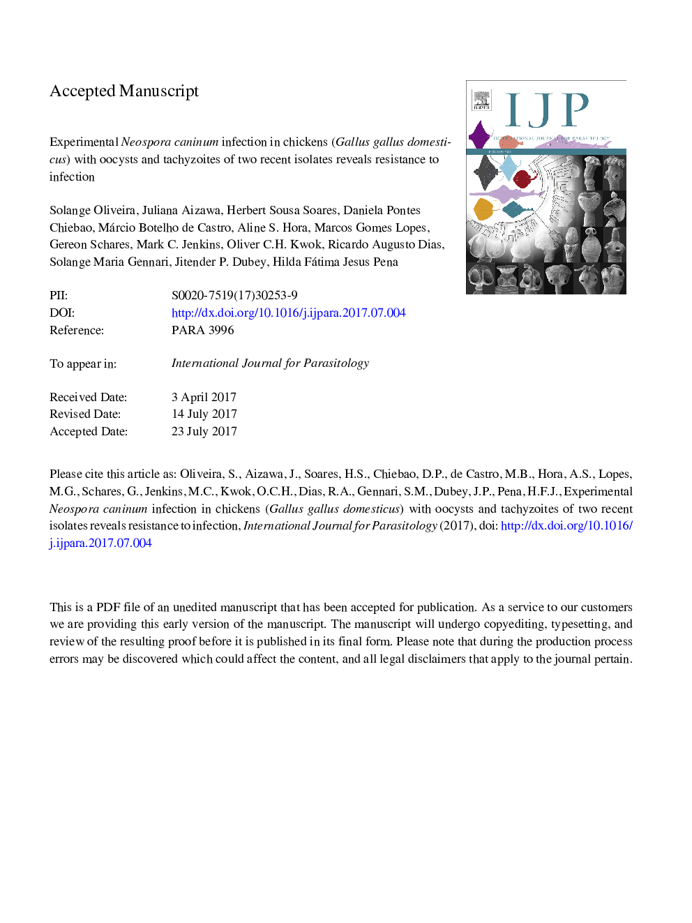 Experimental Neospora caninum infection in chickens (Gallus gallus domesticus) with oocysts and tachyzoites of two recent isolates reveals resistance to infection