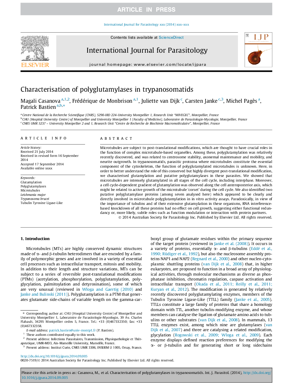 Characterisation of polyglutamylases in trypanosomatids