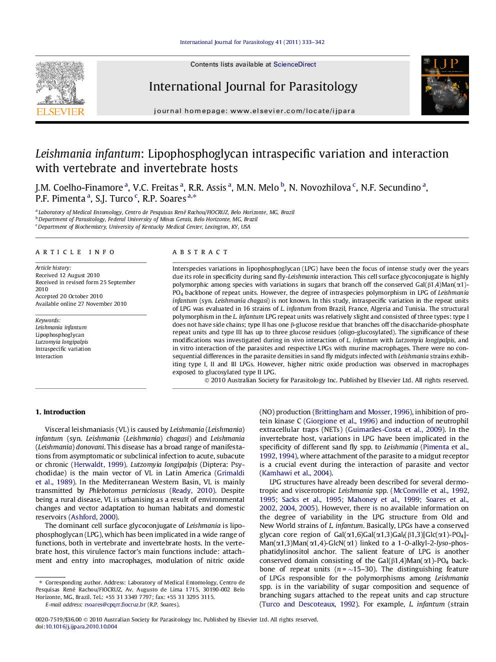 Leishmania infantum: Lipophosphoglycan intraspecific variation and interaction with vertebrate and invertebrate hosts