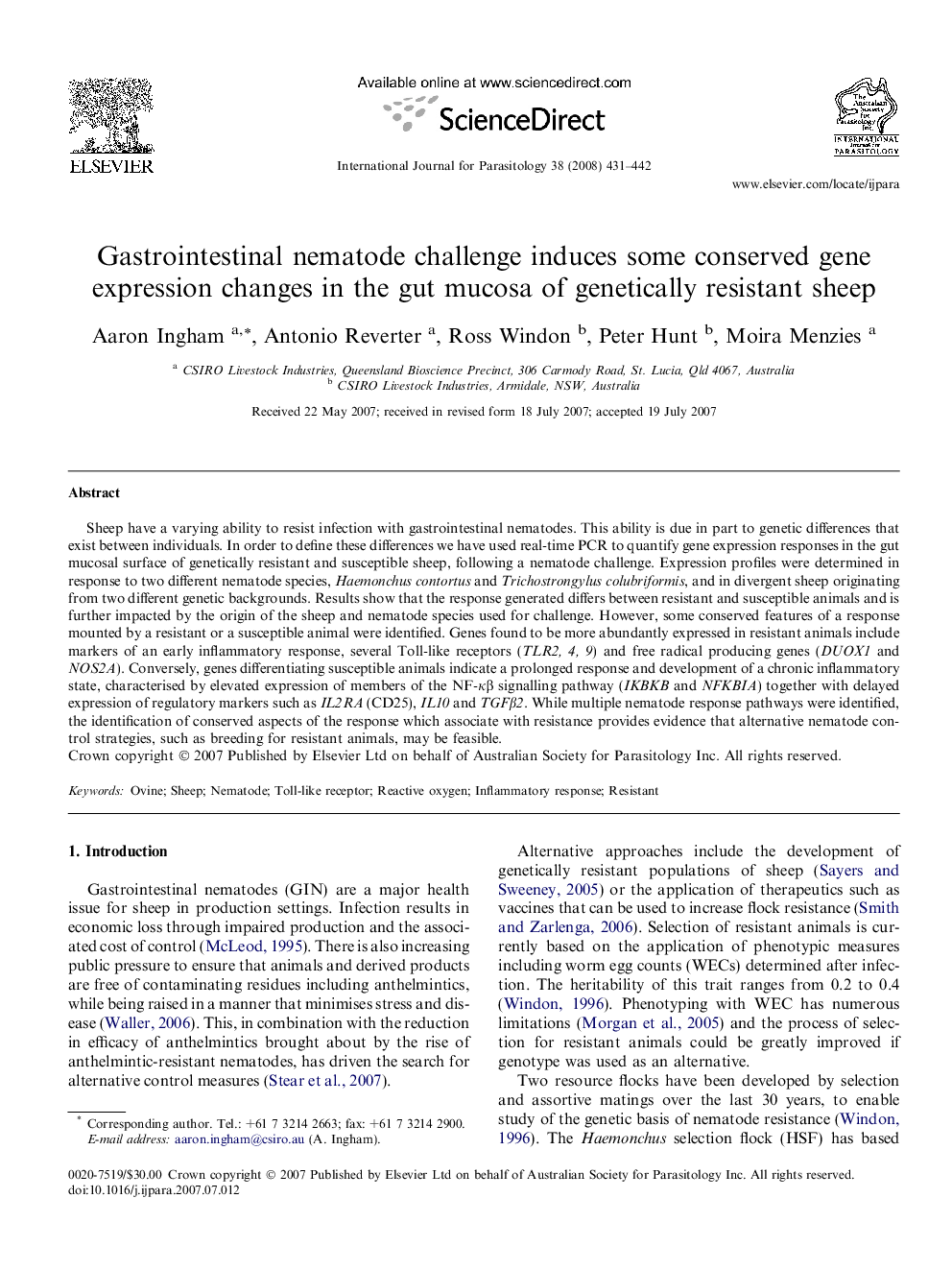 Gastrointestinal nematode challenge induces some conserved gene expression changes in the gut mucosa of genetically resistant sheep