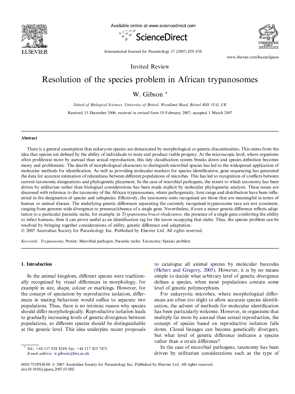 Resolution of the species problem in African trypanosomes