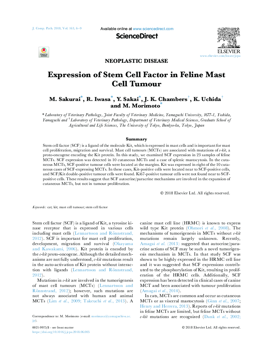 Expression of Stem Cell Factor in Feline Mast Cell Tumour