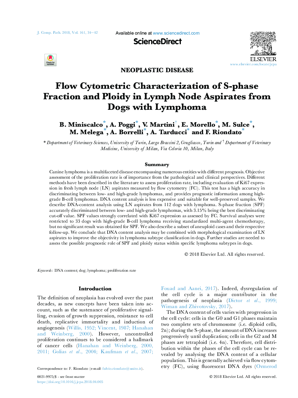 Flow Cytometric Characterization of S-phase Fraction and Ploidy in Lymph Node Aspirates from Dogs with Lymphoma