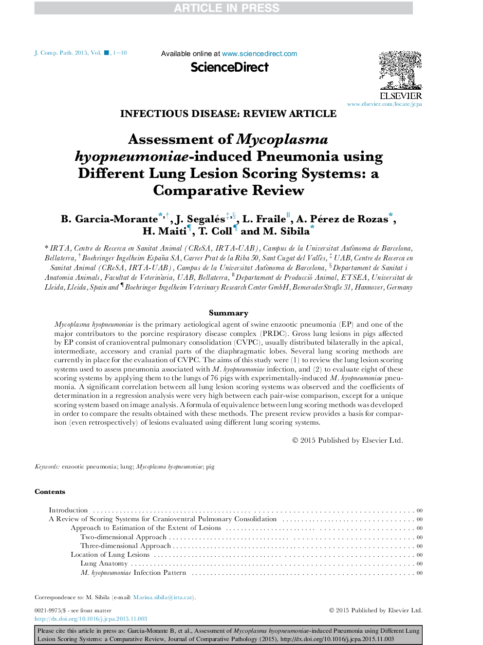 Assessment of Mycoplasma hyopneumoniae-induced Pneumonia using Different Lung Lesion Scoring Systems: a Comparative Review