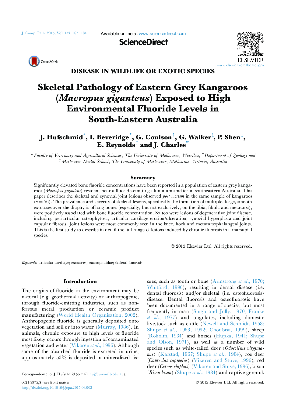 Skeletal Pathology of Eastern Grey Kangaroos (Macropus giganteus) Exposed to High Environmental Fluoride Levels in South-Eastern Australia