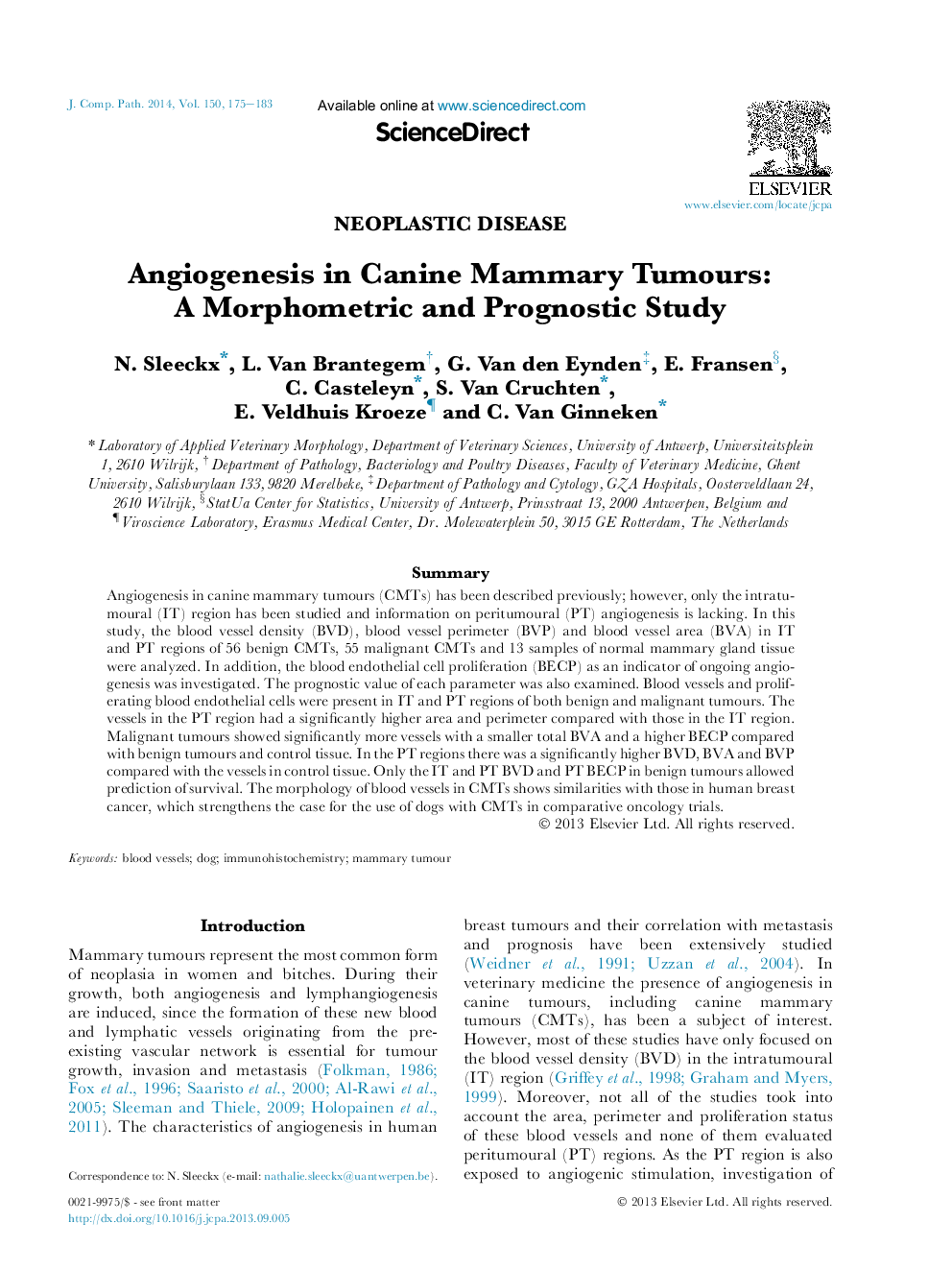 Angiogenesis in Canine Mammary Tumours: A Morphometric and Prognostic Study